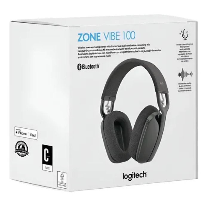 AUDIFONO C/MICROF. LOGITECH ZONE VIBE 100 BLUETOOTH BLACK (981-001214) / LOGITECH