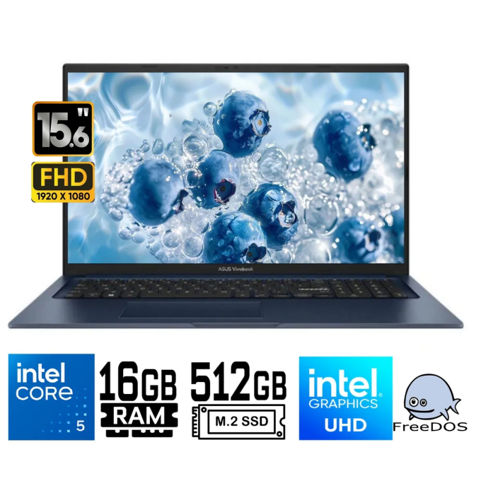 Laptop Asus VivoBook X1504VA-E84085 - Intel C5 120U - RAM 16GB DDR5 - 512GB SSD - Video Integrado - FreeDOS - 15.6in FHD - Azul / ASUS