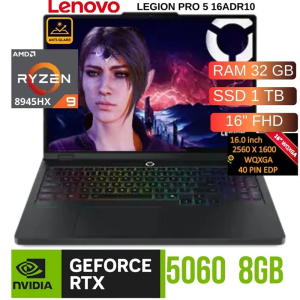 Laptop Lenovo Legion Pro 5, AMD Ryzen9, Memoria RAM 32Gb, Disco Solido 1Tb SSD, Video NVIDIA RTX 5060 8GB, Pantalla 16pulgadas WQXGA 240Hz, Teclado Espa?ol, Negro eclipse, gamer 16ADR10 83LT002MLM / Lenovo