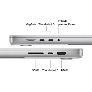 Laptop Apple MacBook Pro MGE44E/A, Apple M5 Pro, RAM 24Gb, Disco Solido 1Tb SSD, Plata, Pantalla 16.2pulgadas 120Hz Liquid Retina - macOS Tahoe / Apple