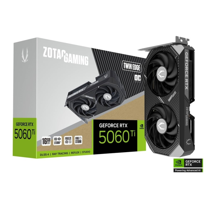 Tarjeta de Video Zotac GAMING GeForce RTX 5060 Ti Twin Edge OC, 16GB GDDR7, PCI Express, ZT-B50620H-10M / Zotac