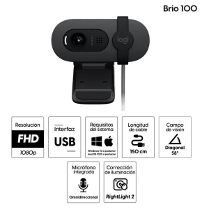 CAMARA LOGITECH BRIO 100 FHD 1080P USB-A GRAPHITE (960-001586)-P / LOGITECH