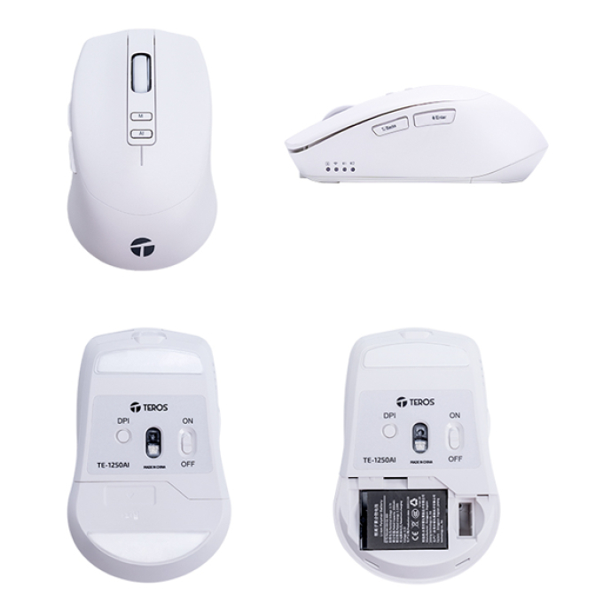 Mouse Inalambrico Teros TE-1250AI , 2.4GHz, 8 botones, IA, DPI 3200, USB, BT / Teros