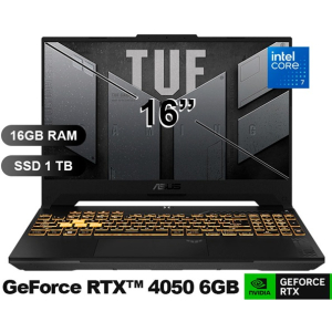 Laptop ASUS TUF Gaming A16, Intel i7- 240H, Memoria RAM 16Gb, Disco Solido 1Tb SSD, Video Nvidia RTX4050 6Gb, Pantalla 16 FHD, Gamer FX607VU-RL228