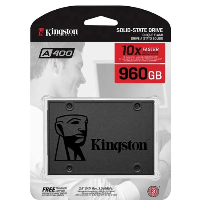 Unidad de estado sólido Kingston A400 - 2.5pulgadas Interno - 960GB - SATA (SATA/600) - Computadora de escritorio Dispositivo compatible - 500MB/s Tasa de transferencia de lectura máxima - 3Año(s) Garantía - 1 / 