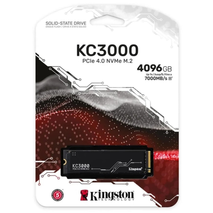 Unidad de estado sólido Kingston KC3000 - M.2 2280 Interno - 4TB - PCI Express NVMe (PCI Express NVMe 4.0 x4) - Computadora de escritorio, Portátil Dispositivo compatible - 3276.80TB TBW - 7000MB/s Tasa de transferencia de lectura máxima / 