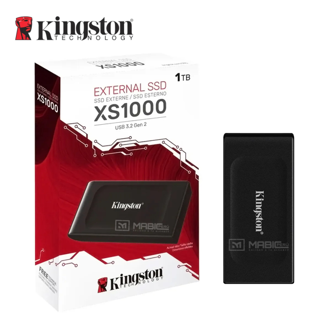 Unidad de estado sólido Pórtatil Kingston XS1000 - Externo - 1TB - USB 3.2 (Gen 2) - 1050MB/s Tasa de transferencia de lectura máxima / 