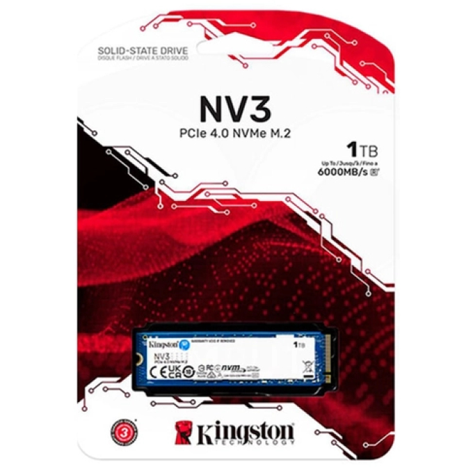 Disco duro solido Kingston NV3 - M.2 2280 Interno - 1TB - PCI Express NVMe (PCI Express NVMe 4.0 x4) - Computadora de escritorio, Portatil Dispositivo compatible - 320TB TBW - 1 Solamente / Kingston