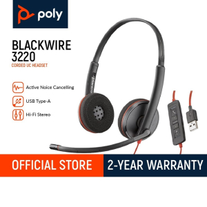 Audifonos HP Poly Blackwire 3220, Cableado, Estereo - Negro - Binaural - Supra-aural - 32Ohm - 20Hz a 20kHz - cable 158.5cm, USB Tipo C, Mini-phone (3.5mm) / HP