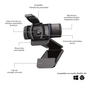 Camara Web Logitech C920e Business Full HD con Tapa de Privacidad Black, 960-001401 / LOGITECH VC