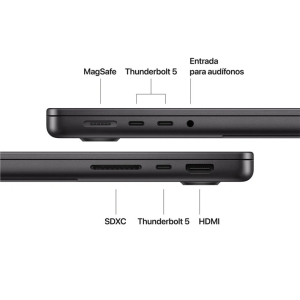Laptop Apple MacBook Pro MGDU4E/A, Procesador Apple M5 Max, Memoria RAM 36Gb, Disco Solido 2Tb SSD, Pantalla 14.2pulgadas 120Hz 3024 x 1964, Negro, macOS Tahoe, 20Horas Duracion de pilas, Wi-Fi 7 / Apple