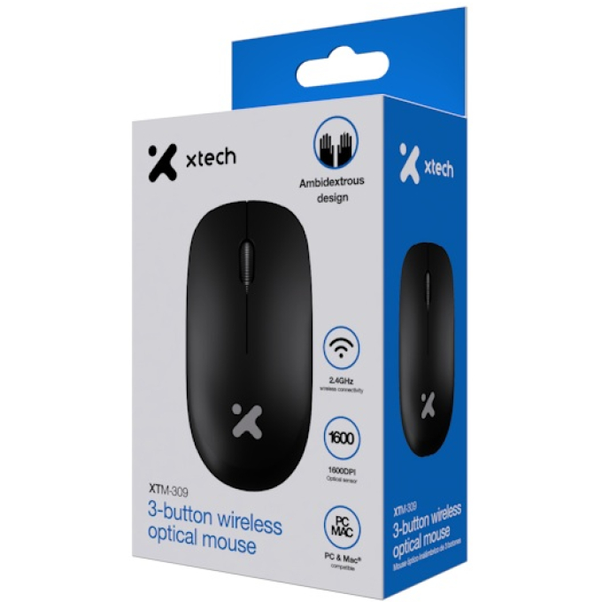 Xtech - XTM-309 - Mouse 2.4 GHz-Wireless-Black-3 buttons 1600 dpi XTM-309 / Xtech