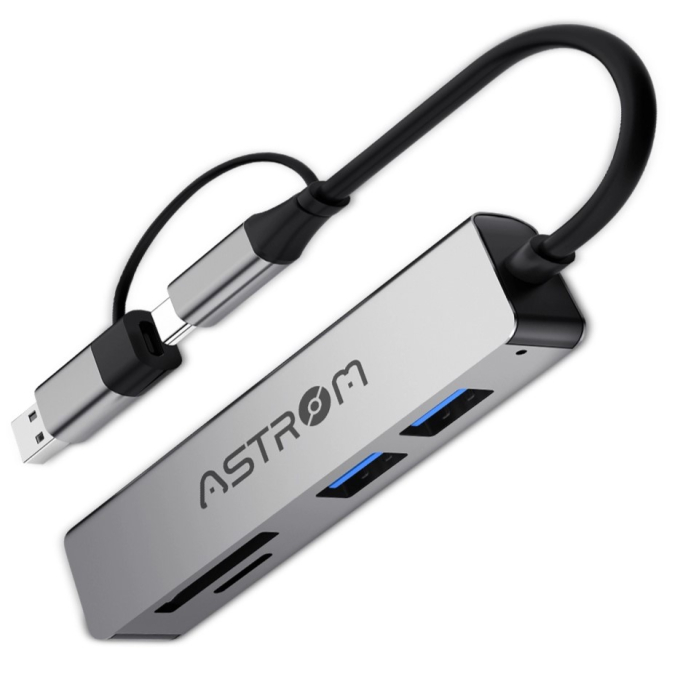 Hub USB 5 en 1 Astrom MH2351-SD con 1 Puerto USB 3.0, 2 Puertos USB 2.0 y Lector SD/microSD / Astrom