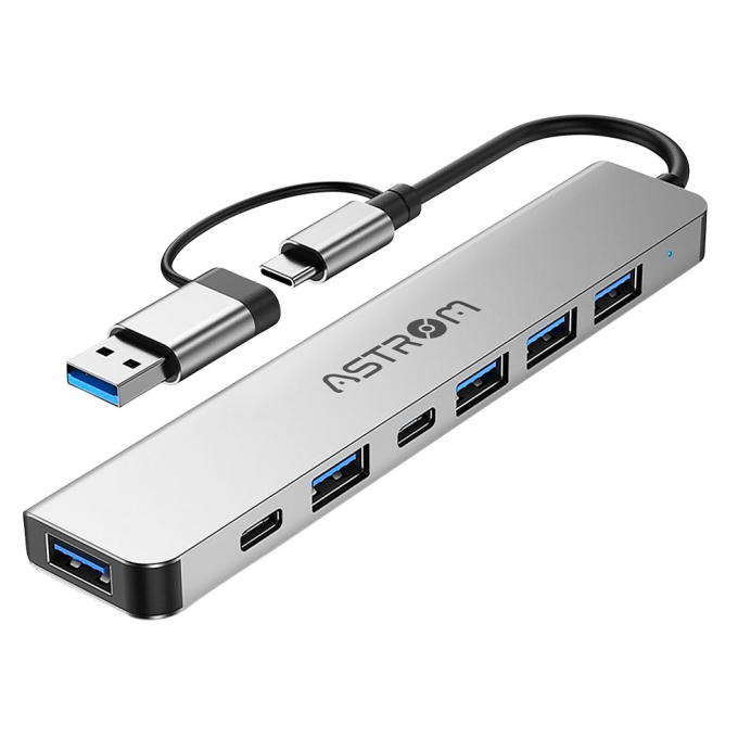 Hub USB Astrom MH2371 7 en 1 con 2 Puertos USB-C, 1 Puerto USB 3.0 y 4 Puertos USB 2.0 / Astrom