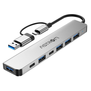 Hub USB Astrom MH2371 7 en 1 con 2 Puertos USB-C, 1 Puerto USB 3.0 y 4 Puertos USB 2.0