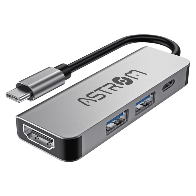 Hub USB 4 en 1 Astrom MH2341-HDMI con 1 Puerto HDMI, 1 Puerto USB-C, 1 Puerto USB 3.0 y 1 Puerto USB 2.0 / Astrom