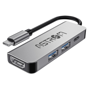 Hub USB 4 en 1 Astrom MH2341-HDMI con 1 Puerto HDMI, 1 Puerto USB-C, 1 Puerto USB 3.0 y 1 Puerto USB 2.0