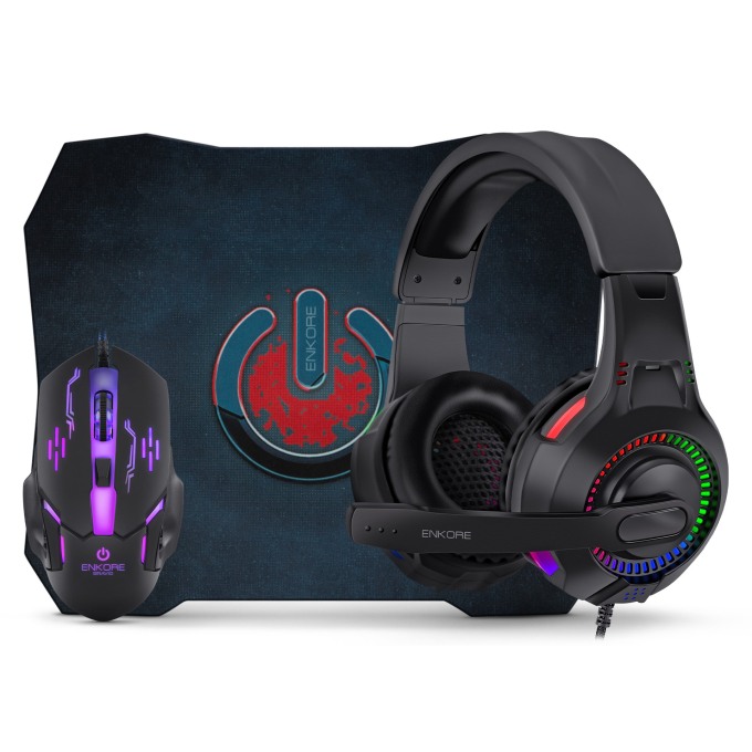 Kit Gamer 3 en 1 Enkore Bravio ENT G1000NB con Auricular, Mouse y Mouse Pad / Enkore