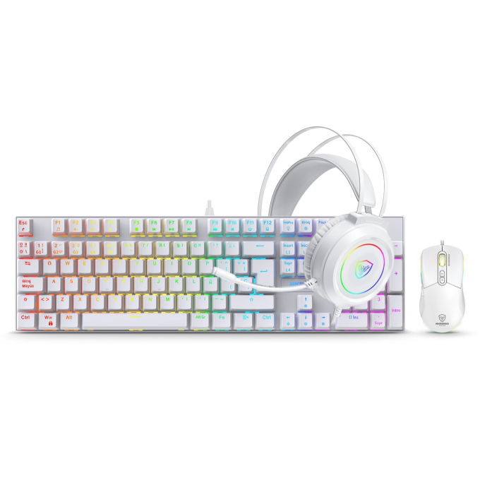 Kit Gamer Micronics Mirage White GTX2003-3W con Teclado, Mouse y Audifonos con microfono, Blanco / Micronics