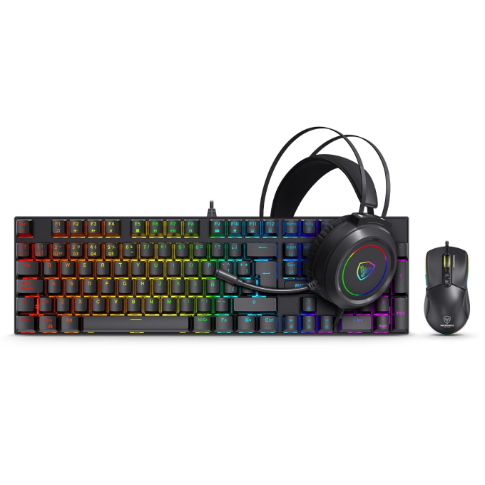 Kit Gamer Micronics Mirage Black GTX2003-3K con Teclado, Mouse y Audifonos con microfono, Negro / Micronics