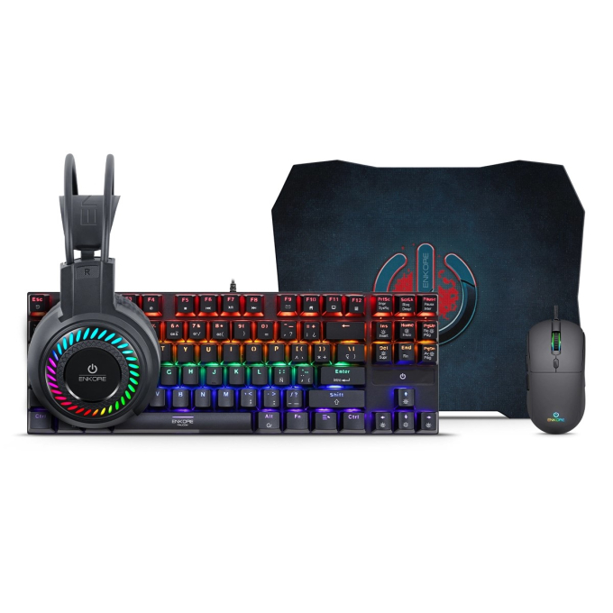 Kit Gamer Enkore Falcon ENT G2000-4 con Teclado, Mouse, Audifonos con microfono y Mouse Pad / Enkore