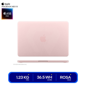 Laptop Apple MacBook Neo MHFH4E/A, Procesador Apple A18 Pro, Memoria RAM 8Gb, Disco Solido 256Gb SSD, Pantalla 13pulgadas 2408 x 1506, macOS Tahoe, Blush, 16Horas Duracion de pilas, Wi-Fi 6E / Apple