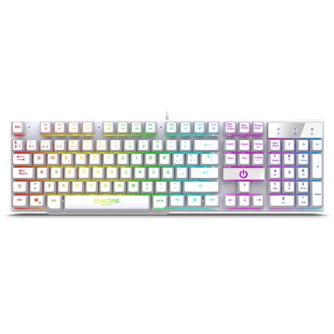 Teclado Gamer Enkore Brain ENK603W USB Rainbow Blanco / Enkore