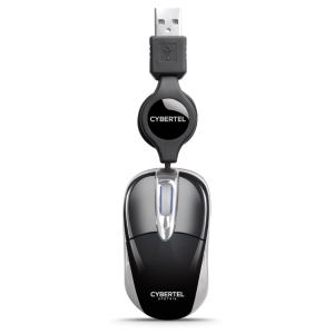 Mouse USB Retractil Cybertel Sputnik Black M204S Negro