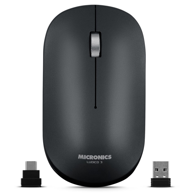 Mouse Inalambrico Micronics Ludico 3 M722K-3M Black Recargable USB-C Bluetooth, Wireless / Micronics