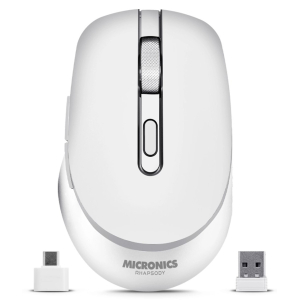 Mouse Inalambrico Micronics Rhapsody M704W-3M White Recargable Bluetooth, Wireless
