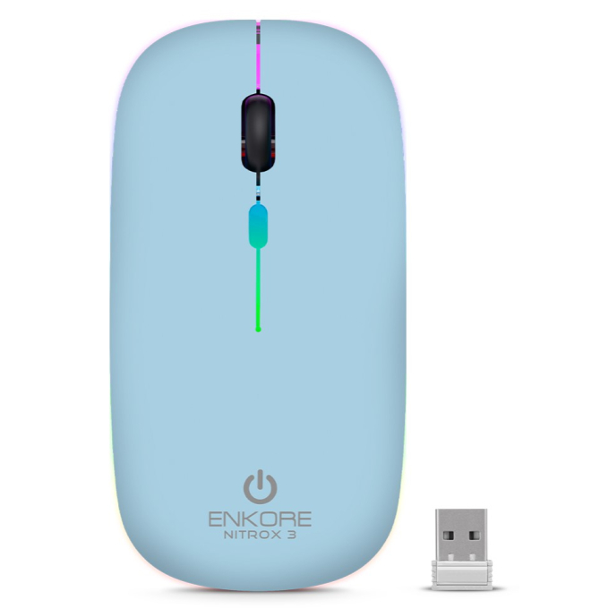 Mouse Inalambrico Enkore Nitrox 3 M205-3K Cyan Recargable Bluetooth, Wireless / Enkore