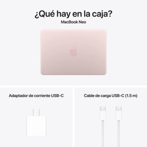 Laptop Apple MacBook Neo MHFJ4E/A, Procesador Apple A18 Pro, memoia RAM 8Gb, Disco Solido 512Gb SSD, Pantalla 13pulgadas 2408 x 1506, Blush, macOS Tahoe, 16Horas Duracion de pilas, Wi-Fi 6E / Apple