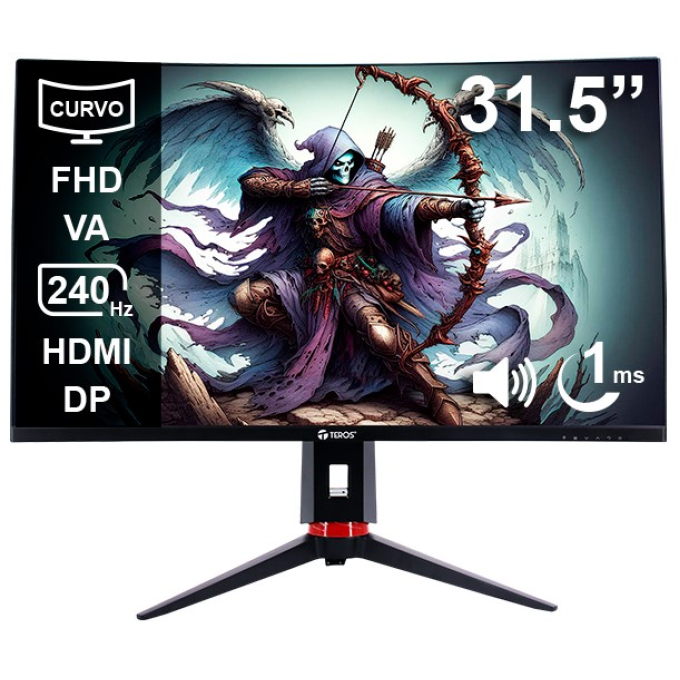 Monitor Curvo TEROS TE-3219G 31.5pulgadas Full HD 1920x1080, VA, 240Hz, 1ms, HDMI, DisplayPort, Audio 3.5mm / Teros