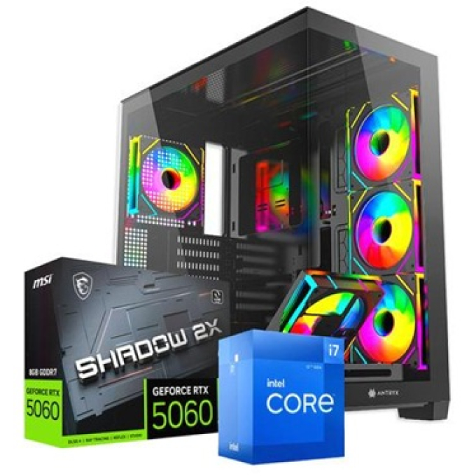 CPU Ensamblado, Intel i7-12700F 4.9GHz, Memoria RAM 16Gb DDR5 6000MHz, Disco Solido 1Tb SSD NV3 PCIe Gen4 M.2, Video Nvidia GeForce RTX 5060 8Gb,fuente 650W 80+ Bronce, gamer / CompuMarket