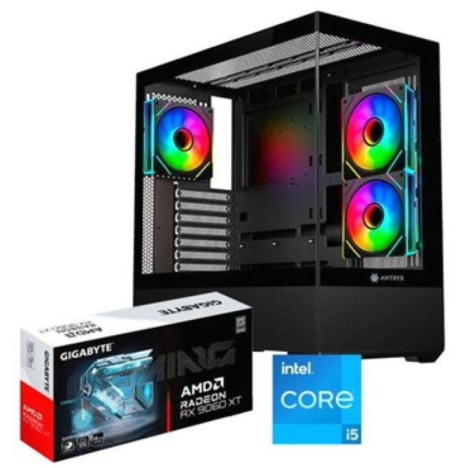 CPU Ensamblado, Intel i5-12400 4.4GHz, Memoria RAM 16Gb DDR5 6000MHz, Disco Solido 1Tb SSD PCIe Gen4, Video Radeon RX 9060 XT 16Gb Gigabyte, fuente 750W Gold 80Plus, gamer / CompuMarket