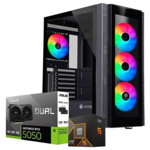 CPU Ensamblado, AMD Ryzen 5 9600 3.8GHz, Memoria RAM 16Gb DDR5, Disco Solido 1Tb SSD NV3 PCIe Gen4 M.2, Video Nvidia GeForce RTX 5050 8Gb, fuente 550W 80Plus Bronce, gamer