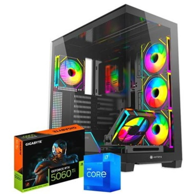 CPU Ensamblado, Intel i7-12700F 4.9GHz, Memoria RAM 16Gb DDR5 6000MHz, Disco Solido 1Tb SSD PCIe Gen4, Video Nvidia GeForce RTX 5060 Ti 8Gb, fuente 650W 80Plus Bronce, gamer / CompuMarket
