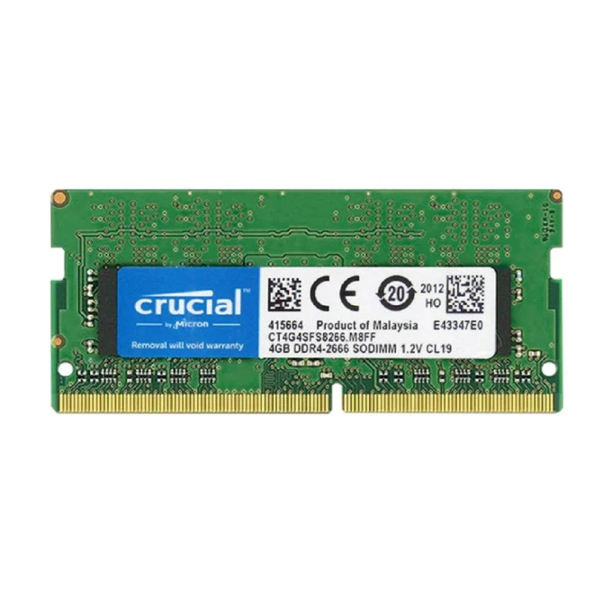 MEMORIA RAM SODIMM DDR4 CRUCIAL 4GB, Frecuencia 2666 MHz, Arquitectura Portatil Laptop Mac, Bajo Voltaje 1.2V / Crucial