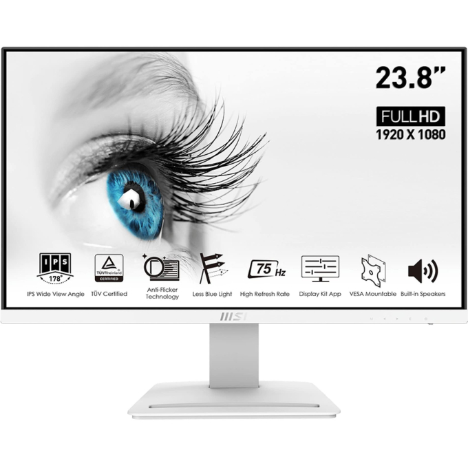 Monitor MSI Pro , 23.8pulgadas Full HD Plano, IPS, 75Hz, 5ms, Anti-Flicker, Base Ergonomica, HDMI, DisplayPort, PRO MP243W / MSI