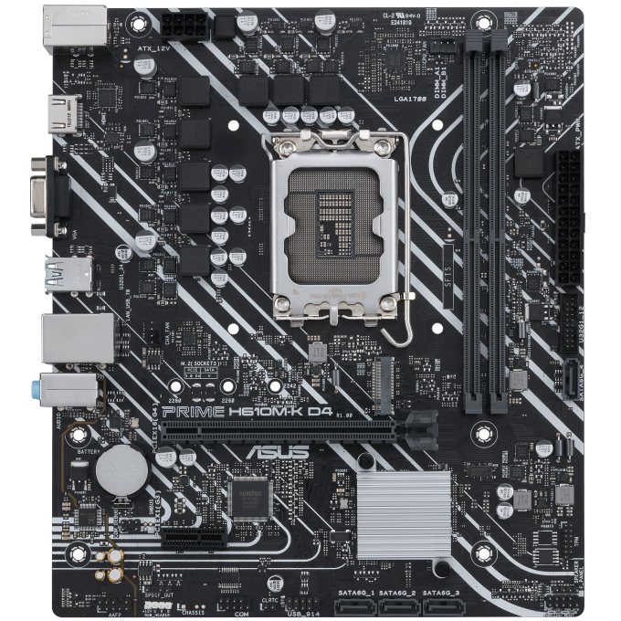 Placa Madre Asus Prime Gaming , Socket LGA1700, Chipset Intel H610, 2 DIMM DDR5, mATX, HDMI, Gigabit LAN, PRIME H610M-K / ASUS