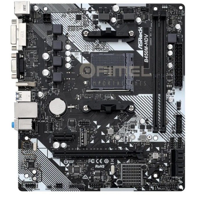 Placa Madre ASRock , Socket AM4, Chipset AMD B450, 2 DIMM DDR4, mATX, HDMI, Gigabit LAN, B450M-HDV R4.0 / ASROCK