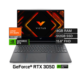Laptop HP Victus Gamer 15-fb3019la, AMD Ryzen 7 7445HS, Memoria RAM 8GB, Disco Solido 512GB SSD, Video Tarjeta NVIDIA GeForce RTX 3050 4GB, 15.6 Full HD 144Hz IPS, FreeDOS 3.0, Plata mica