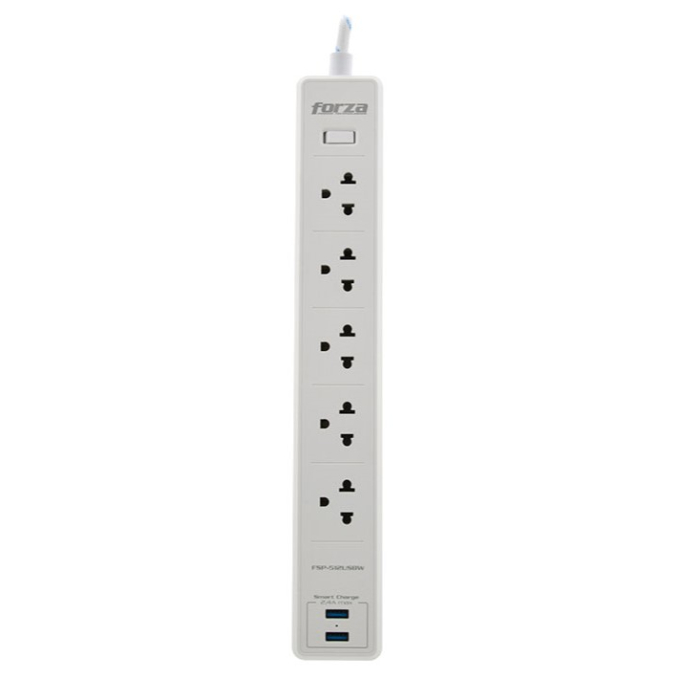 Protector de Sobretension Forza 5 Tomas 110/220V 2 USB Blanco FSP-512USBW / Forza