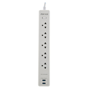 Protector de Sobretension Forza 5 Tomas 110/220V 2 USB Blanco FSP-512USBW