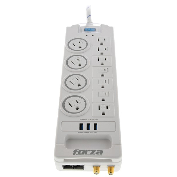 Protector de Sobretension Forza 11 Tomas 110/220V 3 USB Blanco FSP-1011USBW / Forza
