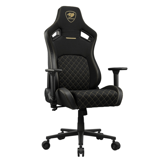SILLA GAMER COUGAR DEFENSOR GOLD F, Soporte Lumbar PushBack, Reposabrazos 4D Plegables, Reclinacion 155 Grados, Tela Tejida Dorada, 3MDFFGLB.0001 / COUGAR