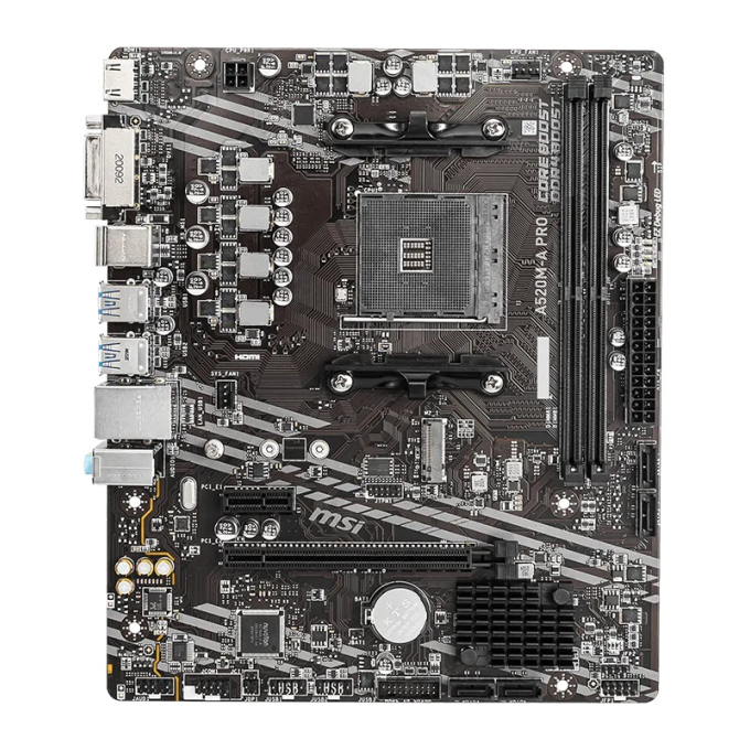 PLACA MADRE MSI A520M-A PRO, Socket AM4, AMD A520, Micro ATX, DDR4, Turbo M.2, USB 3.2 Gen 1 / MSI