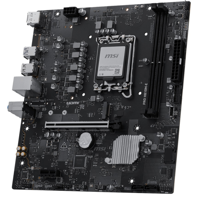 Placa Madre MSI Pro , Socket LGA1851, Chipset Intel H810, 2 DIMM DDR5, mATX, HDMI, DisplayPort, 2.5G LAN, PRO H810M-E / MSI