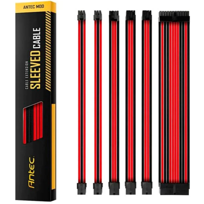 Cable de Extension para Fuente de Poder Antec PSU Extension Cable Kit Negro/Rojo, Funda ModMesh Trenzada, 0-761345-99943-4 / ANTEC