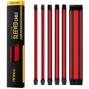Cable de Extension para Fuente de Poder Antec PSU Extension Cable Kit Negro/Rojo, Funda ModMesh Trenzada, 0-761345-99943-4